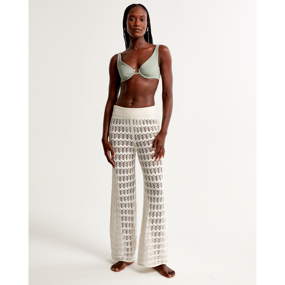 Abercrombie & Fitch White Crochet Knit Wide Leg Beach Coverup Pants Large Tall